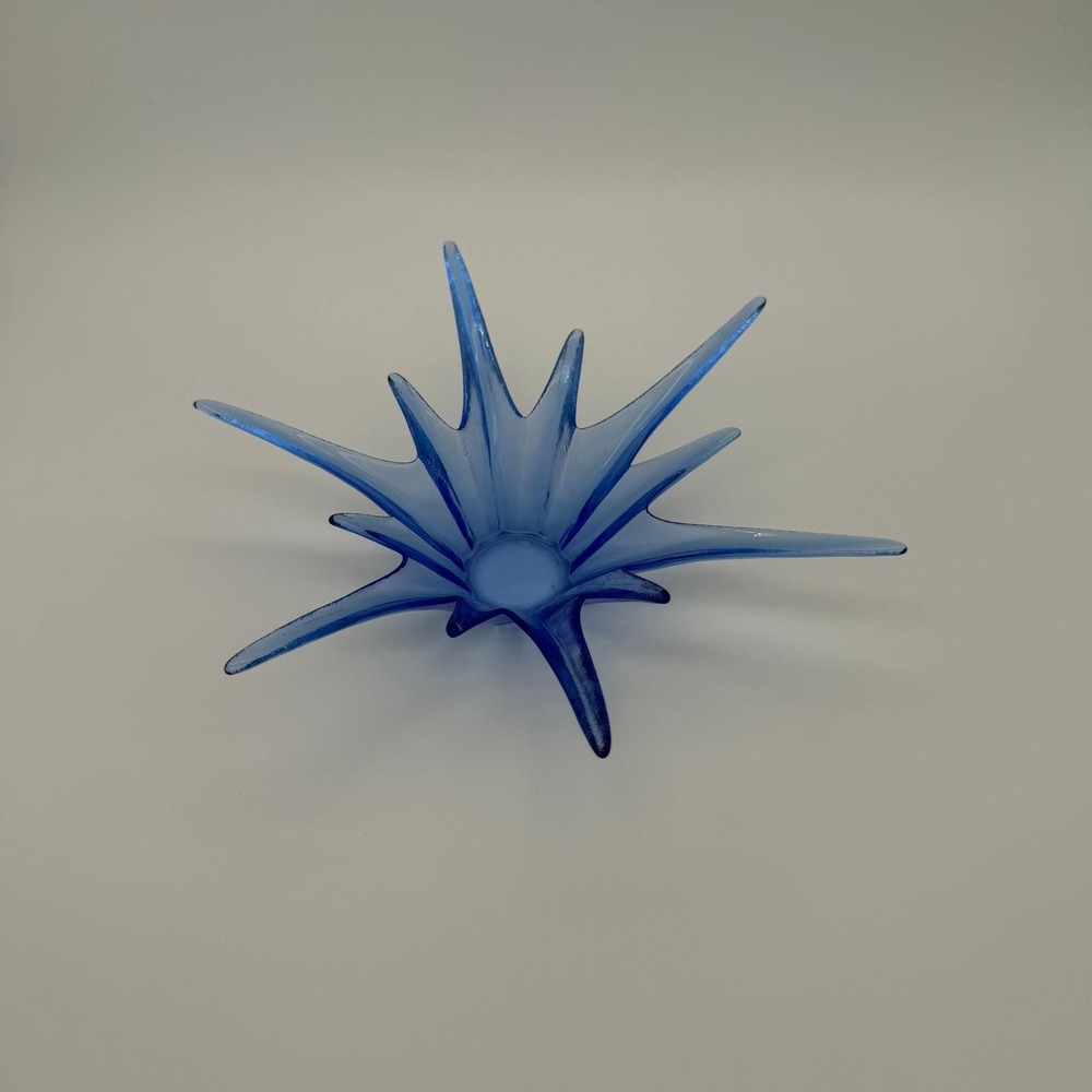 Vintage Cobalt Blue Starburst Splat Hand Blown Votive Candle Holder 9.5"